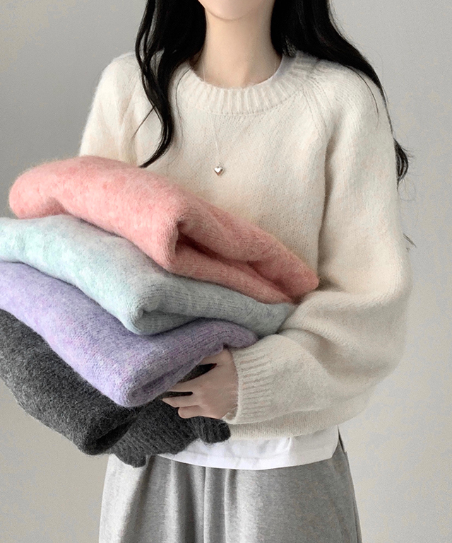 ラウンドメランジ長袖ニット