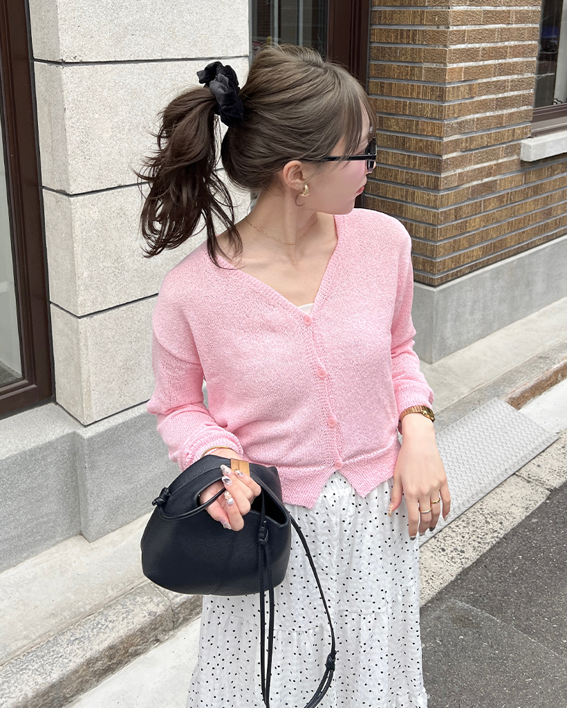 シースルーVネックポイントカーディガン