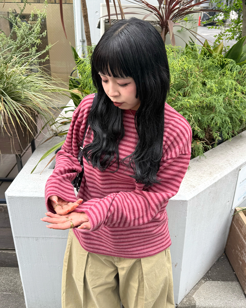 オーバーサイズクラシックボーダーラウンドネックTシャツ