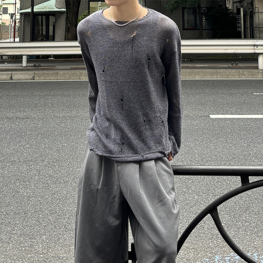 ユニセックス）オープンネックラインオーバーサイズニット