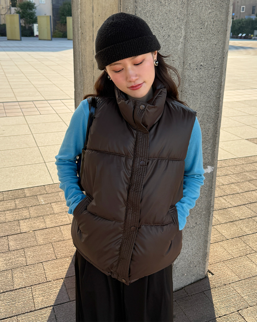 レザーショートダウンベスト