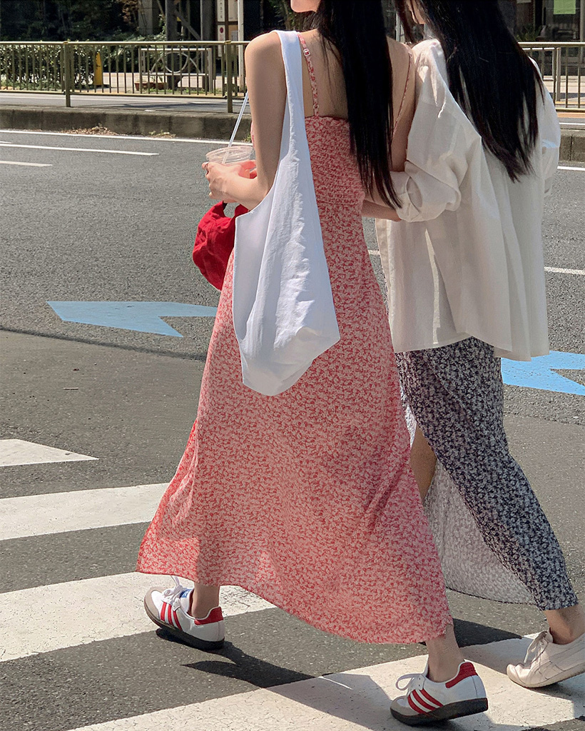 original/選べる着丈/S-XL]フラワーロングキャミワンピース