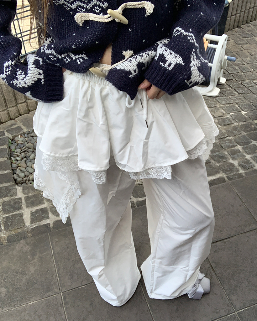 ティアードレーススカートパンツ