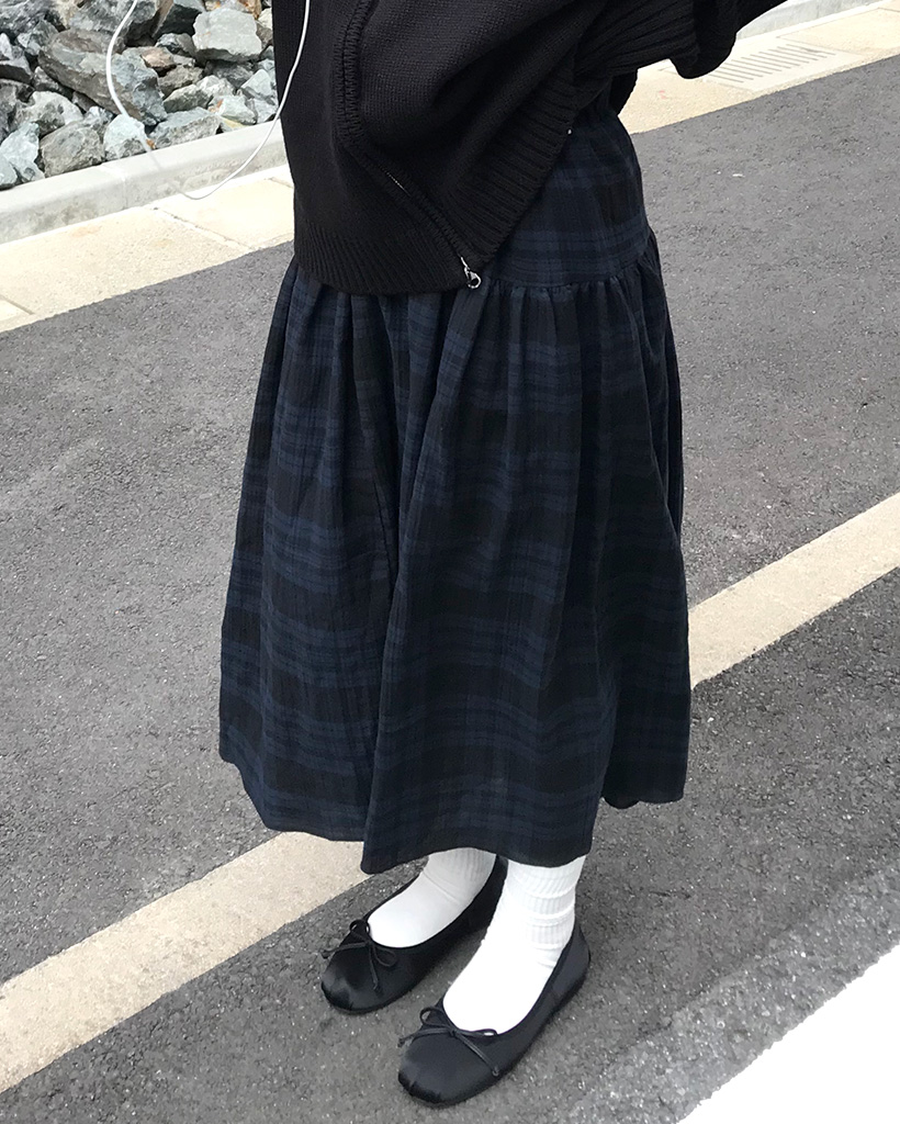 チェックパターンコットンロングスカート