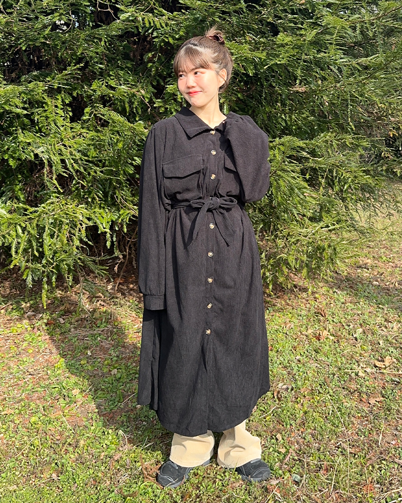 コーデュロイベルト付きシャツワンピース