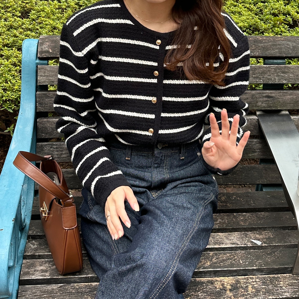 マカフィー　カーディガン　ノーカラー　ボーダー　金ボタン マカフィー カーディガン ノーカラー ボーダー 金ボタン マカフィー