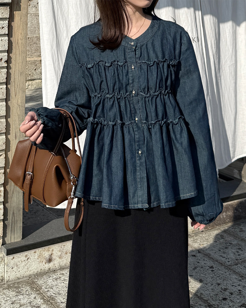 ウェーブポイントデニムブラウス