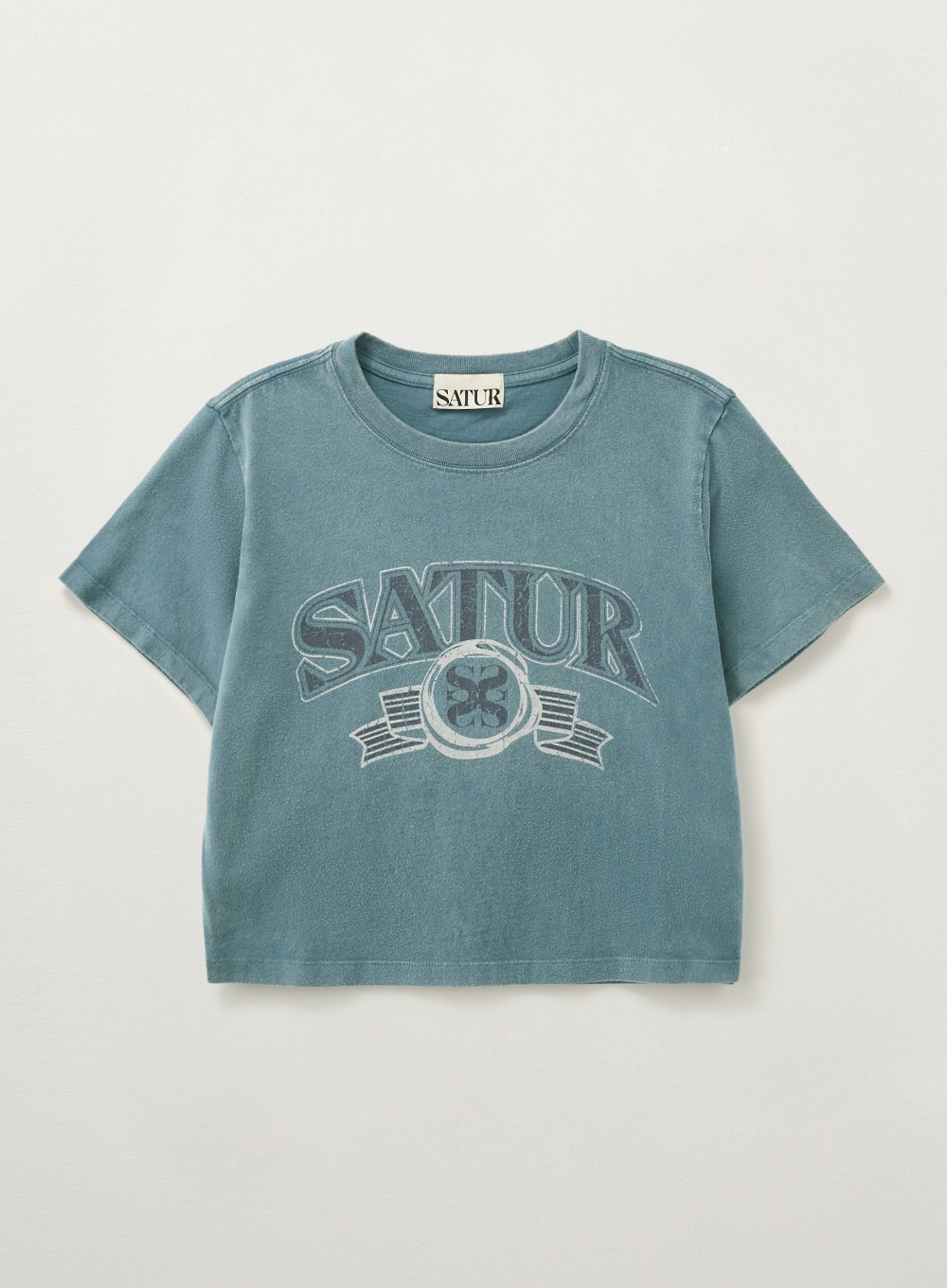 【SATUR】 (W) Arch Logo Pigment Washed T-shirt /追跡付 W) Arch Logo Pigment Washed T-shirt - Charcoal
