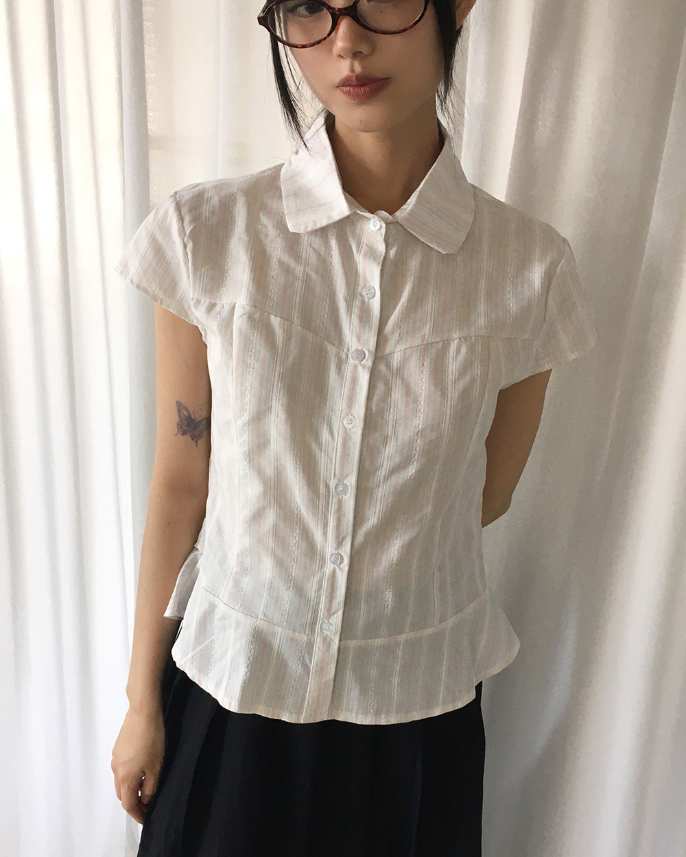 「新商品」に関するプレスリリース ストライプフリル半袖シャツ | ファッション通販サイト NUGU トップス
