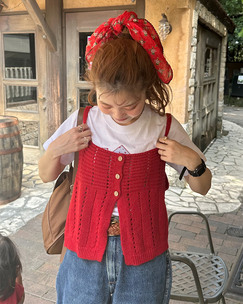 HYKE ニットベスト ビスチェ 赤 レディース HYKE ニットベスト