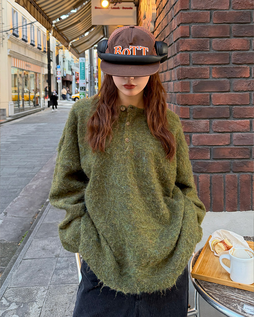 メランジヘンリーネックニット