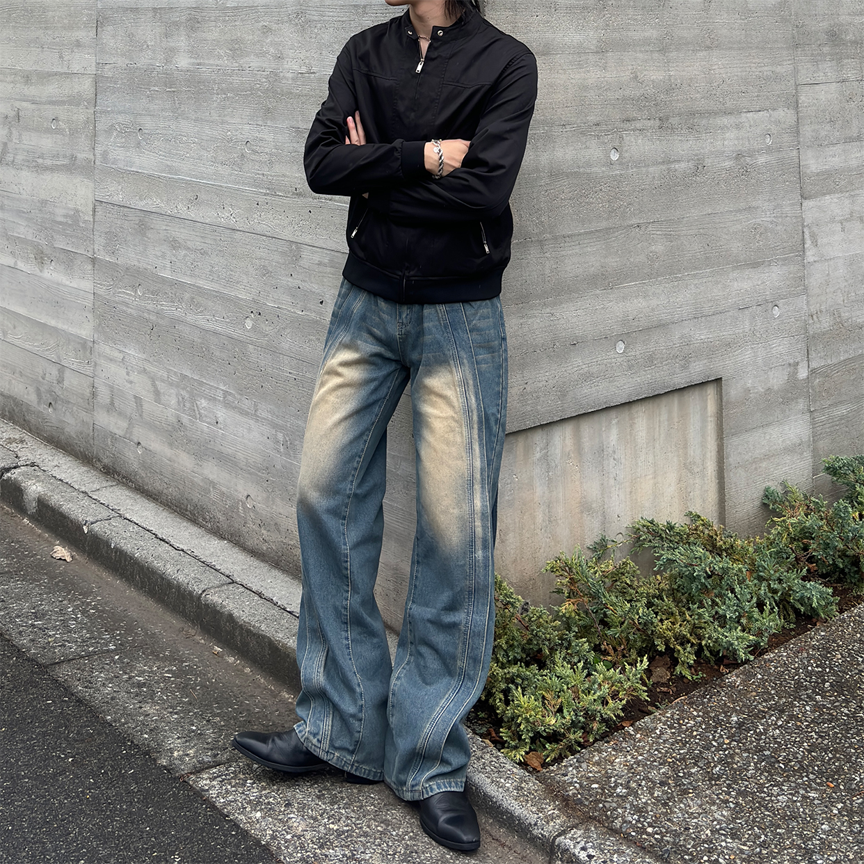 ウェーブウォッシュヴィンテージデニムパンツ | ファッション