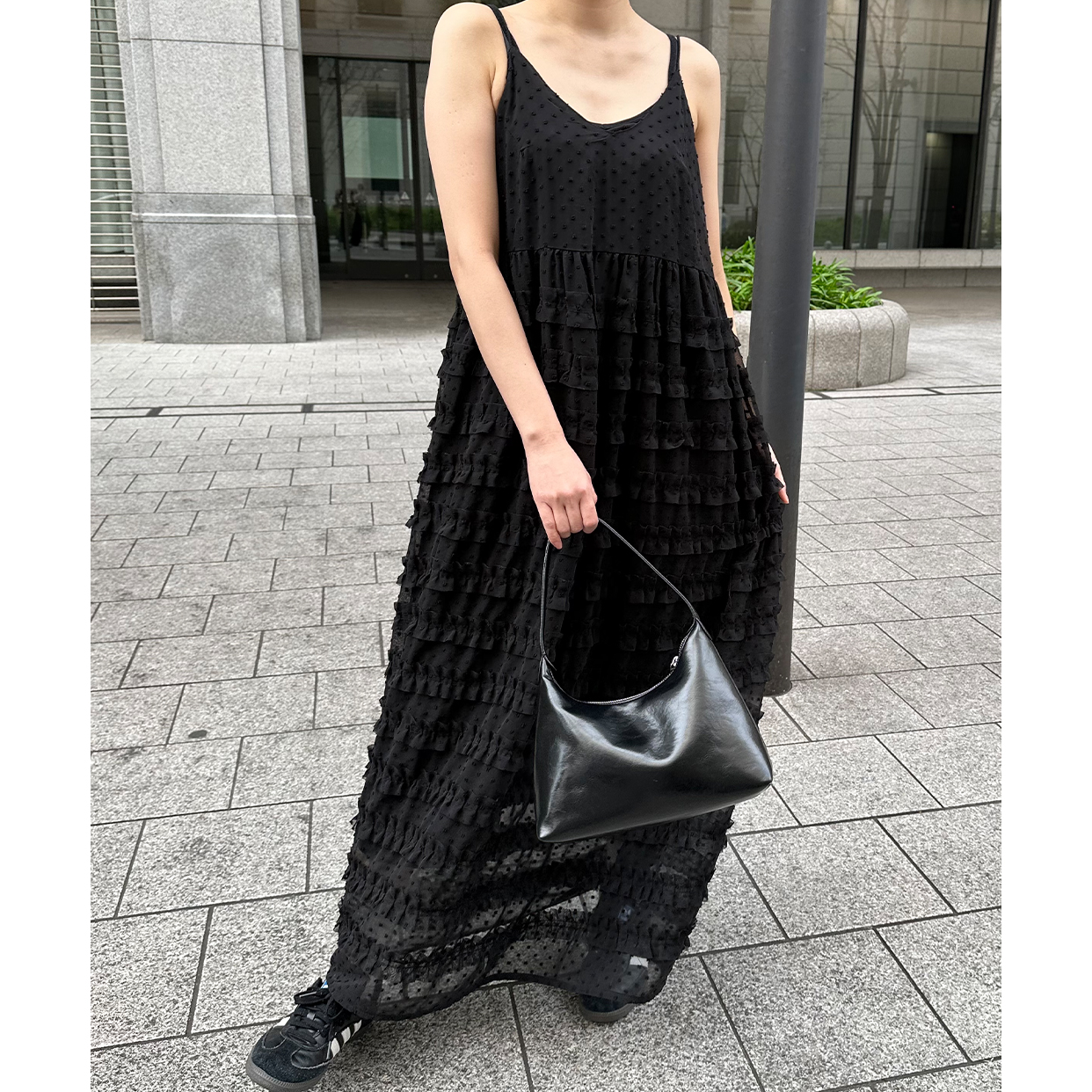 CASHMIKA カシミカ シルク×カシミヤ混 ロングワンピース ブラック系 レースレディース Lace Ladies キャミカジュアルロング