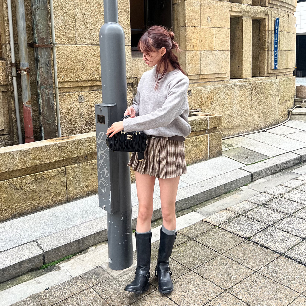 美品 BURBERRY ミニスカート風 キュロット ベルト 牛革 ツイード 36 人気ブラドン BURBERRY（ミニスカート ・ ピンク/桃色系）の