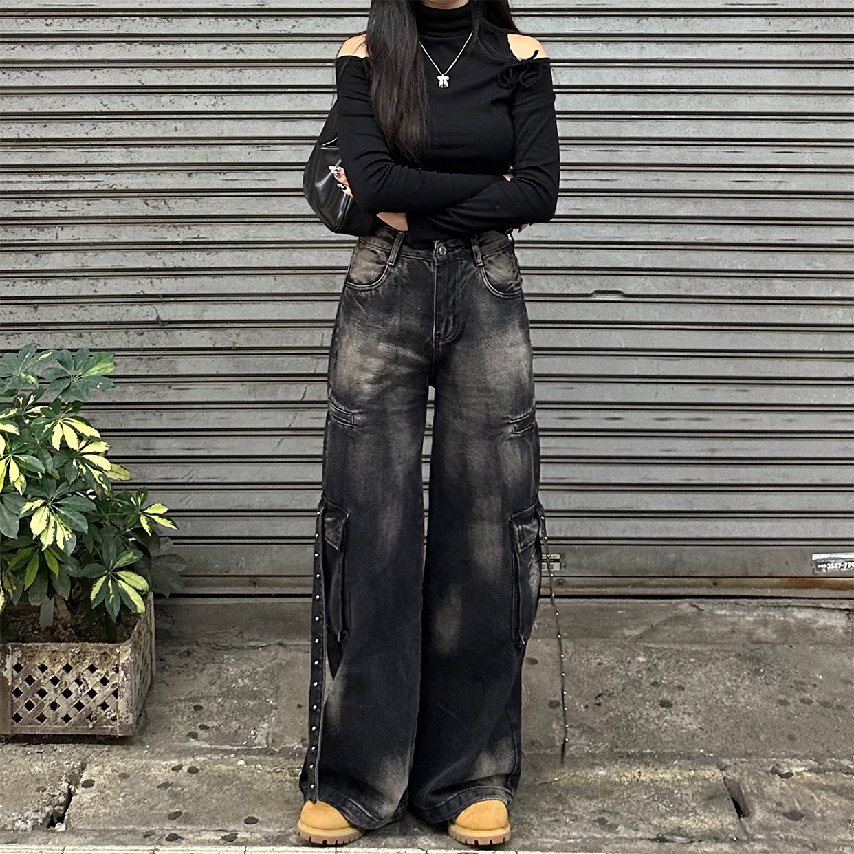 デニム・ジーパン No.1111 diagonal cago wide denim PT ♾a•new day♾ design mega wide buggy denim pants | ELCASION/ELCA