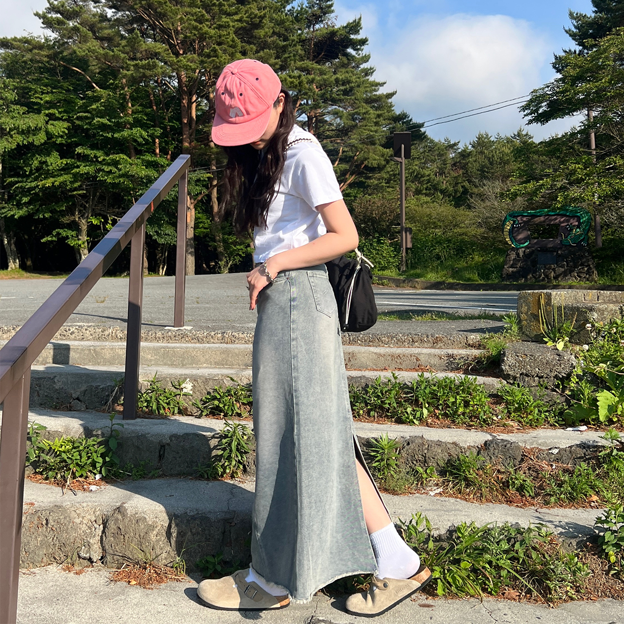 ELFSACK スカート ダメージ加工 Aライン デニム ショット ELFSACK スカート ダメージ加工 Aライン デニム ショット (ELF