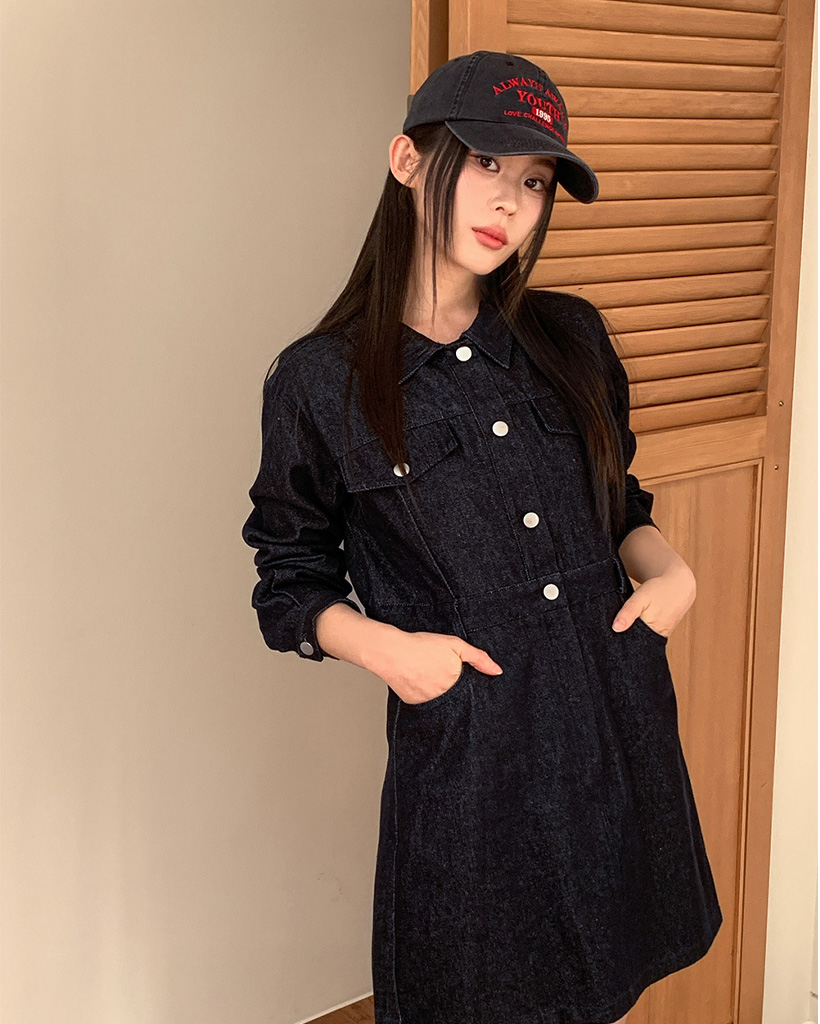 未使用エルメス34ワンピースデニム S-XL]ベニーノンフェイドローデニムワンピース | ファッション通販