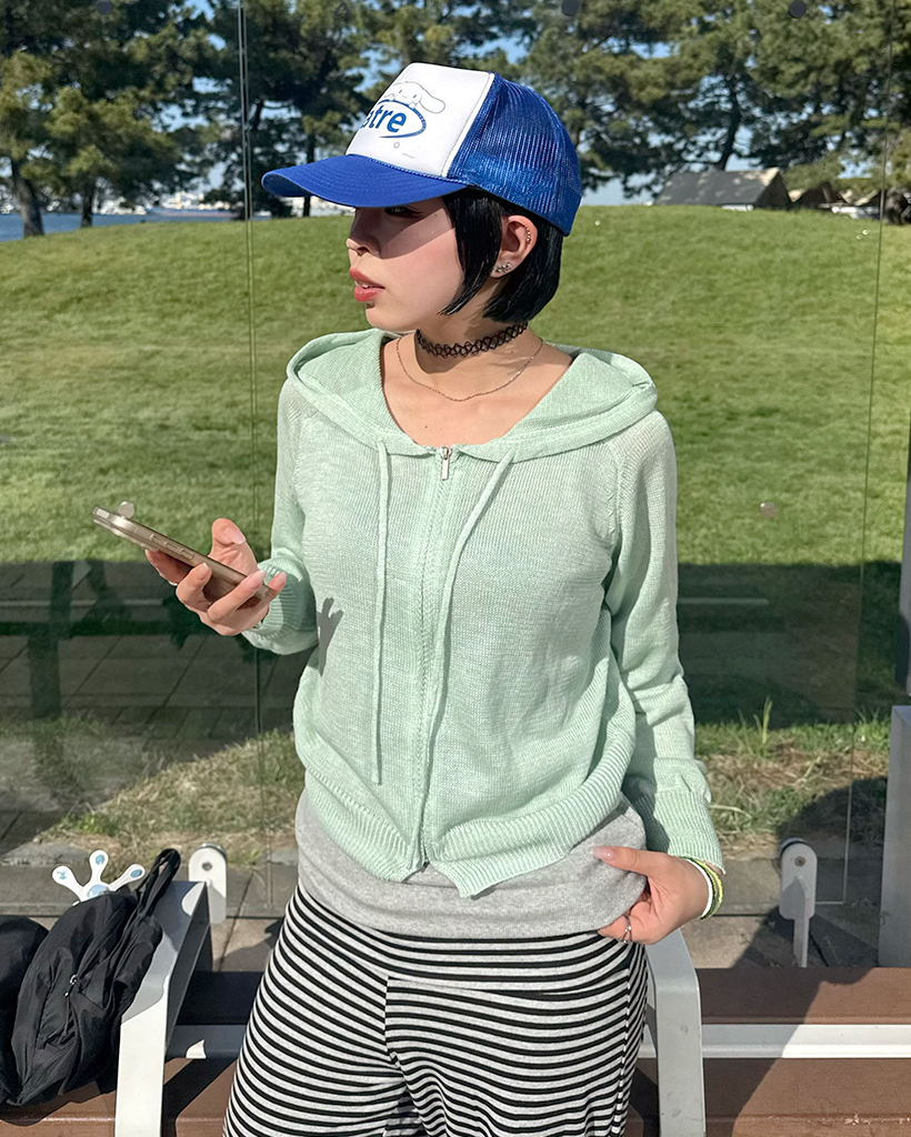 パステルサマーニットジップアップパーカー