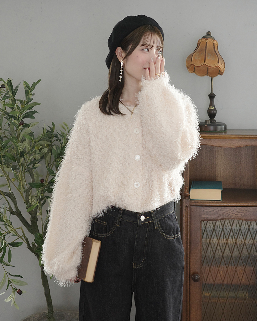 (ORIGINAL) ヘアリーラメボリュームカーディガン