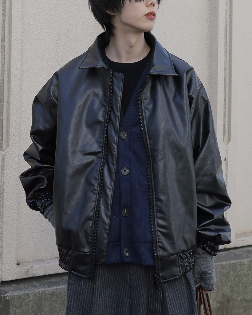 (ユニセックス)オーバーサイズ2WAYレザージャケット