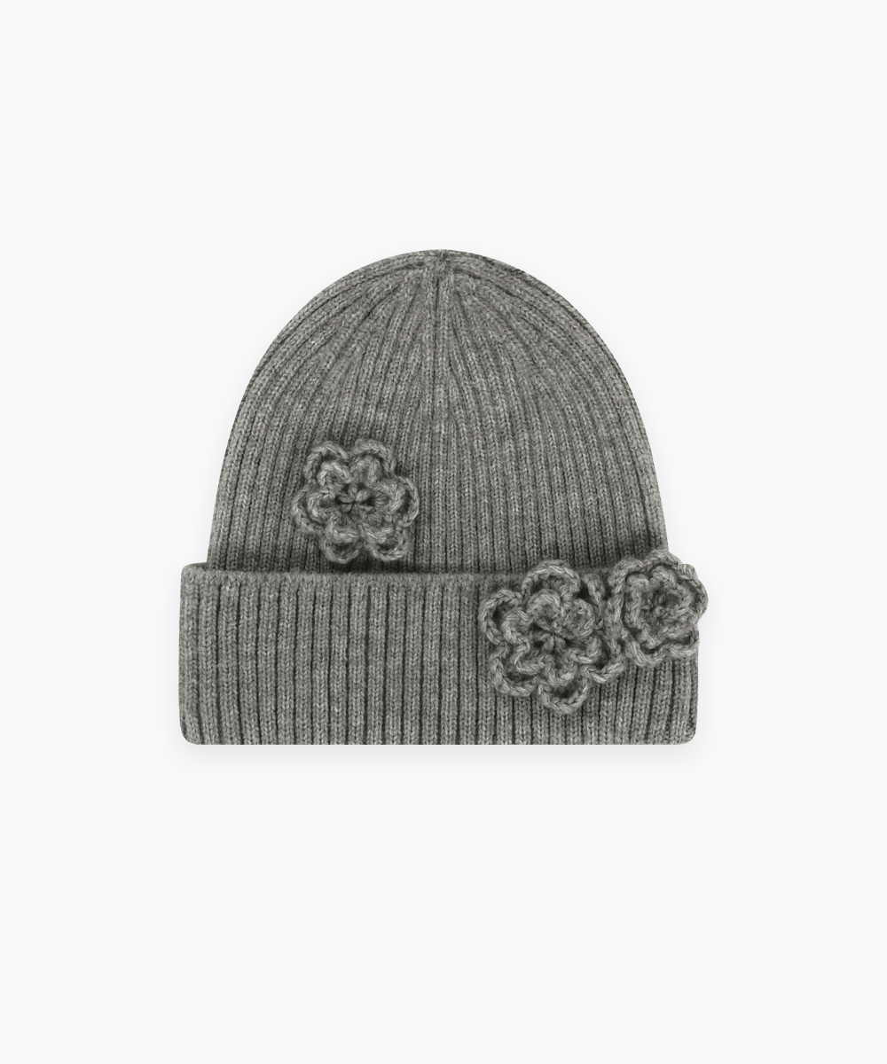 Flower Beanie (Melange Grey)