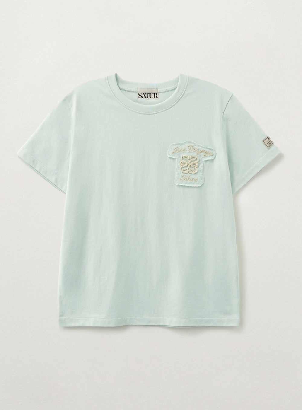 Tシャツ・カットソー SATUR Bon Voyage Low Cut Applique Short Sleeve T-Shirt Cream ☆SATUR☆Bon Voyage Raw-Cut Applique T-Shirt (SATUR/Tシャツ