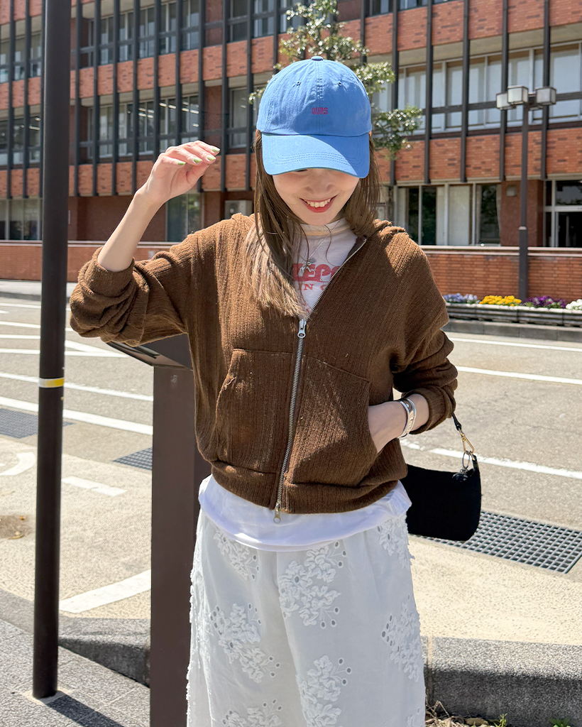 リブニットセミクロップドダブルジップパーカー