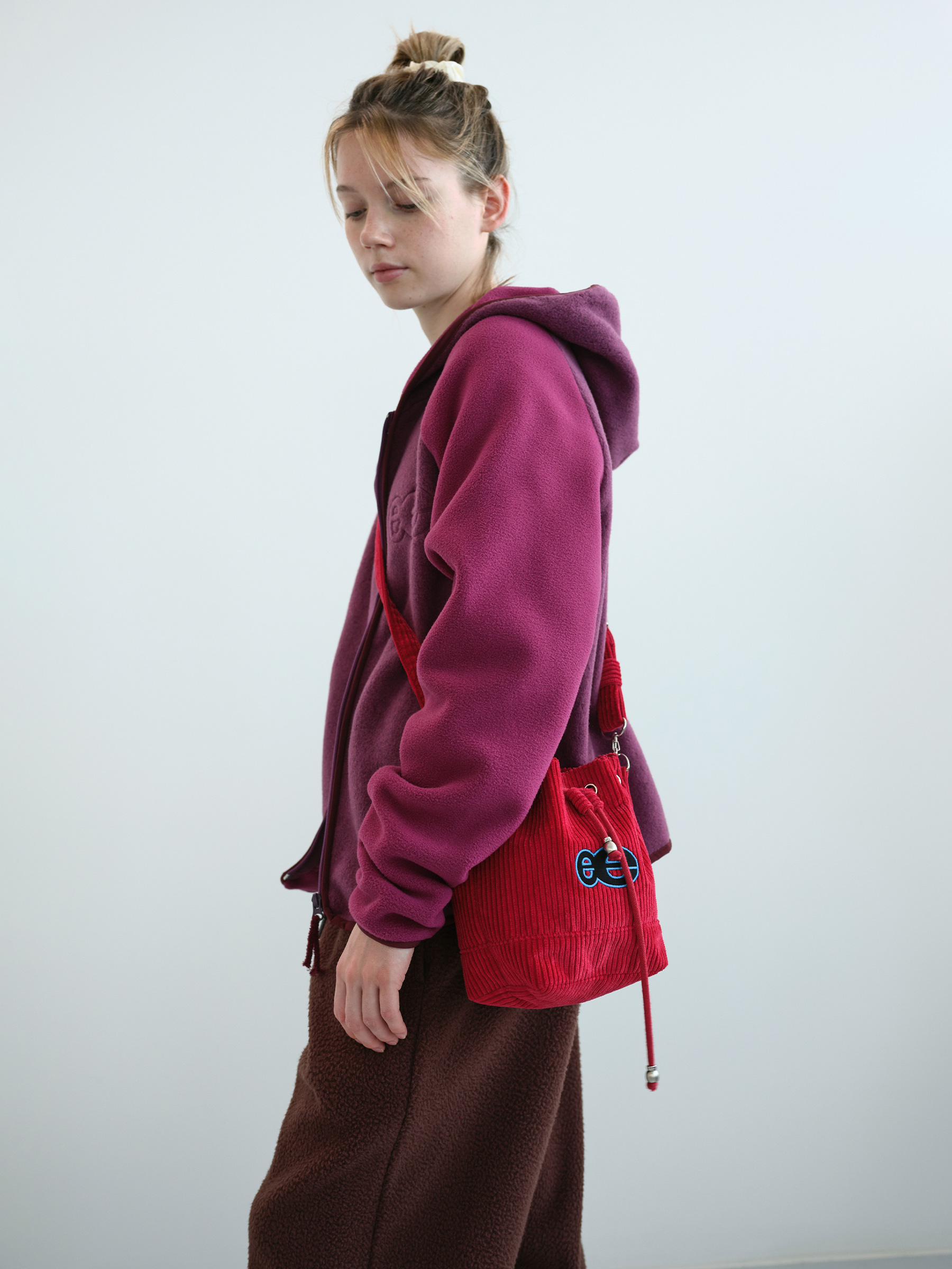 Corduroy String Cross Bag (Red)