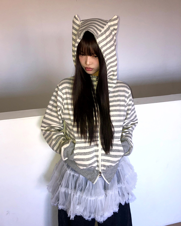 ボーダージップアップパーカー