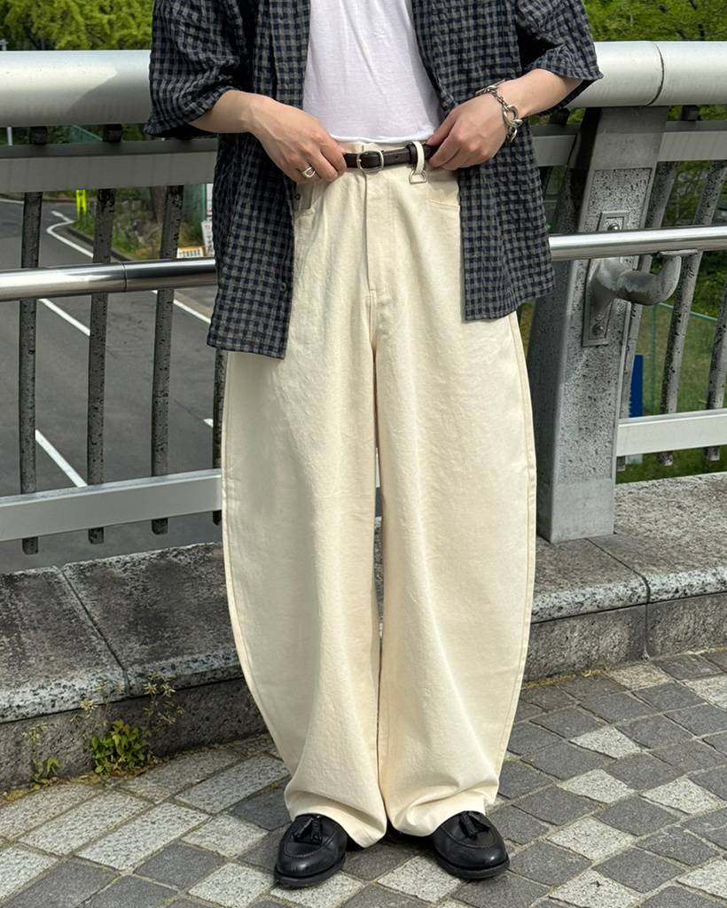 （ユニセックス）カーブドコットンワイドパンツ