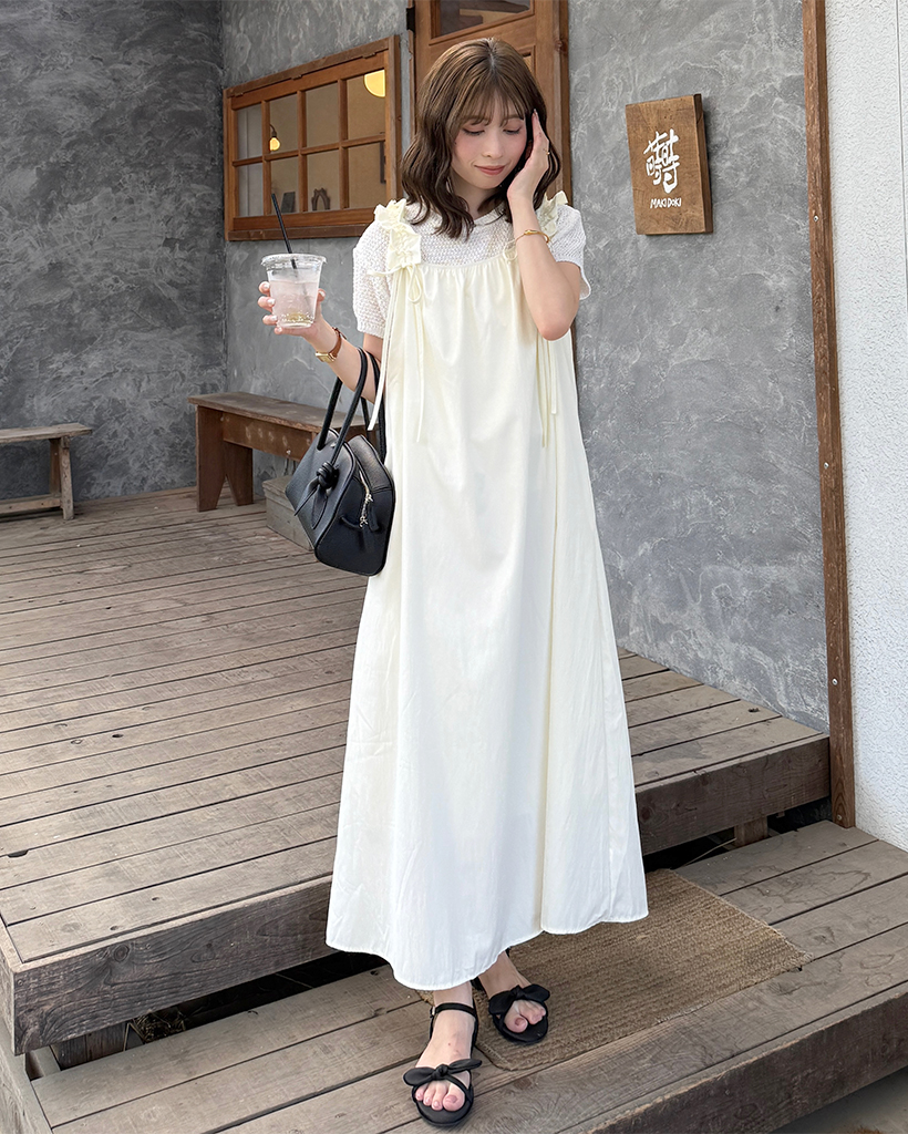 ショルダーストリングロングワンピース