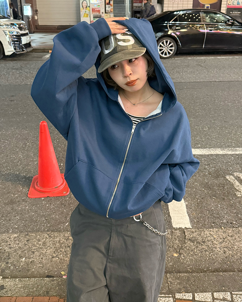 ユニセックス)カラフルオーバーフィットフードジップアップパーカー