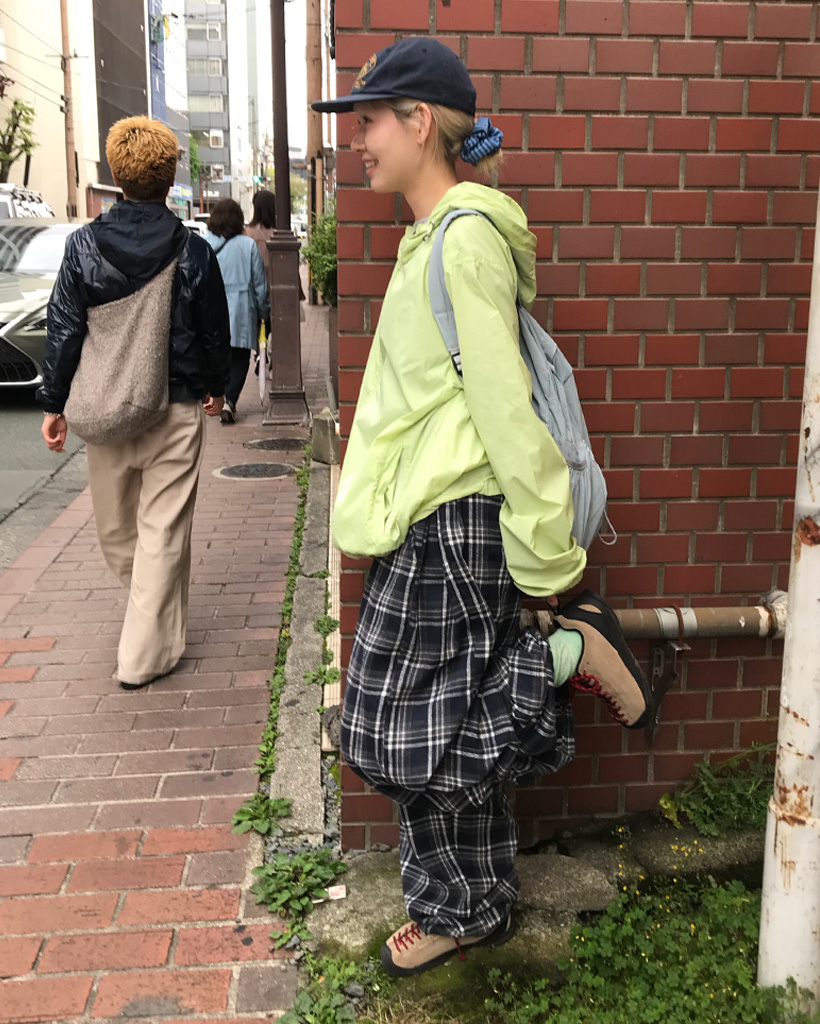 ウエストストリングチェックパンツ