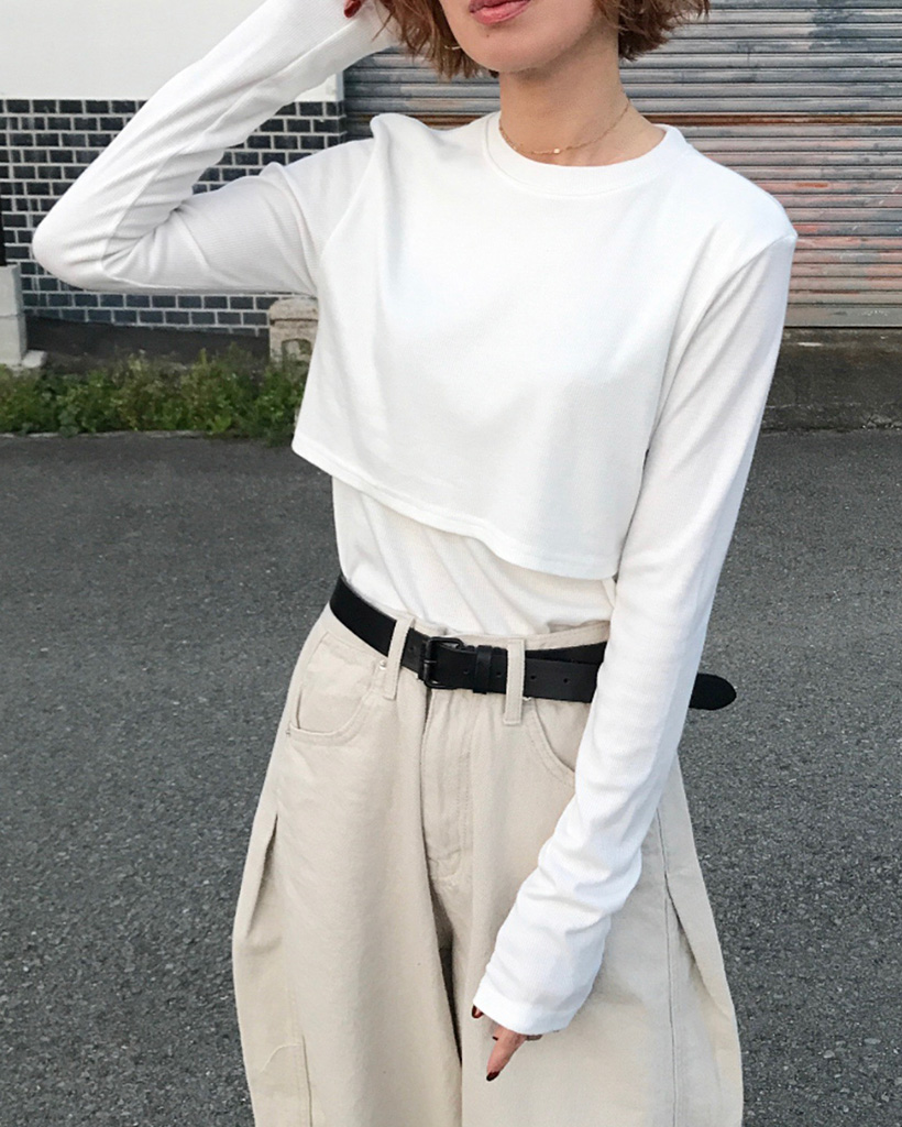 ダブルレイヤードデザインロングTシャツ