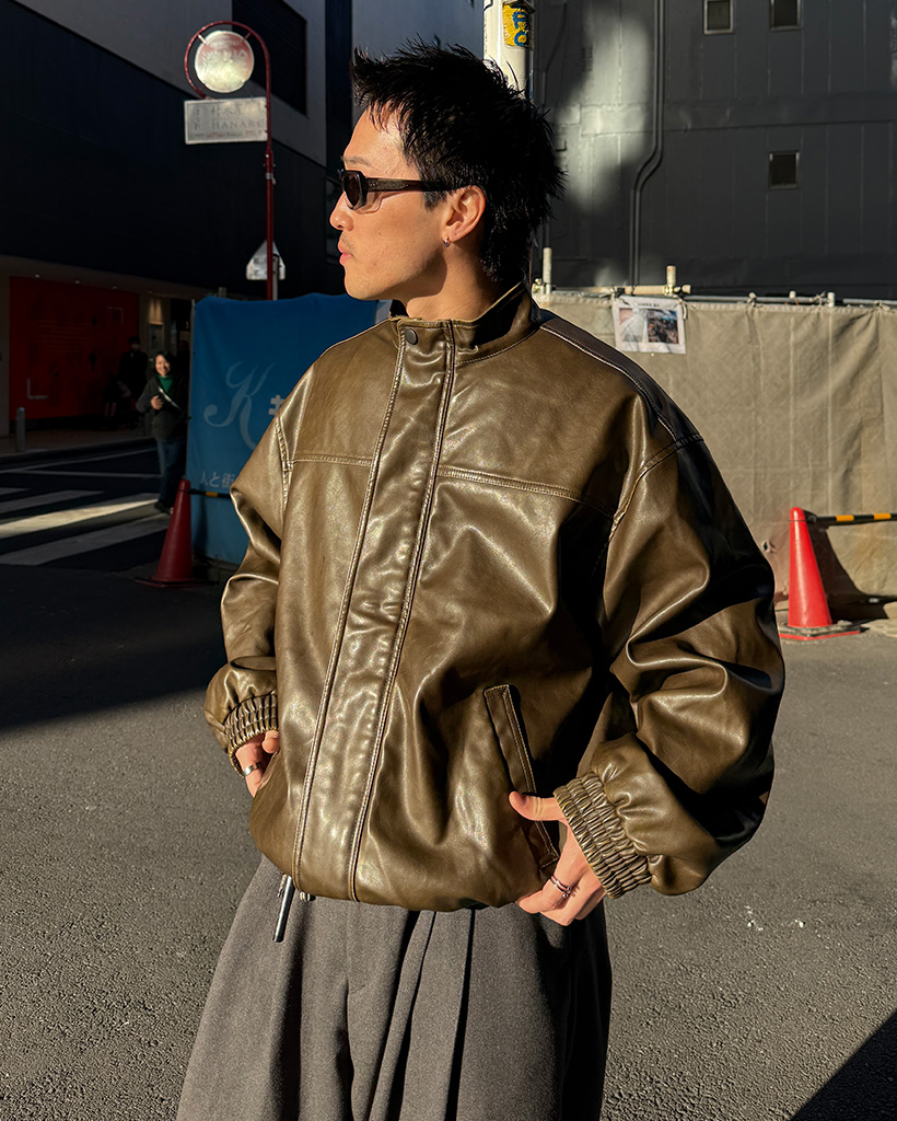スタンドカラーレザーブルゾン