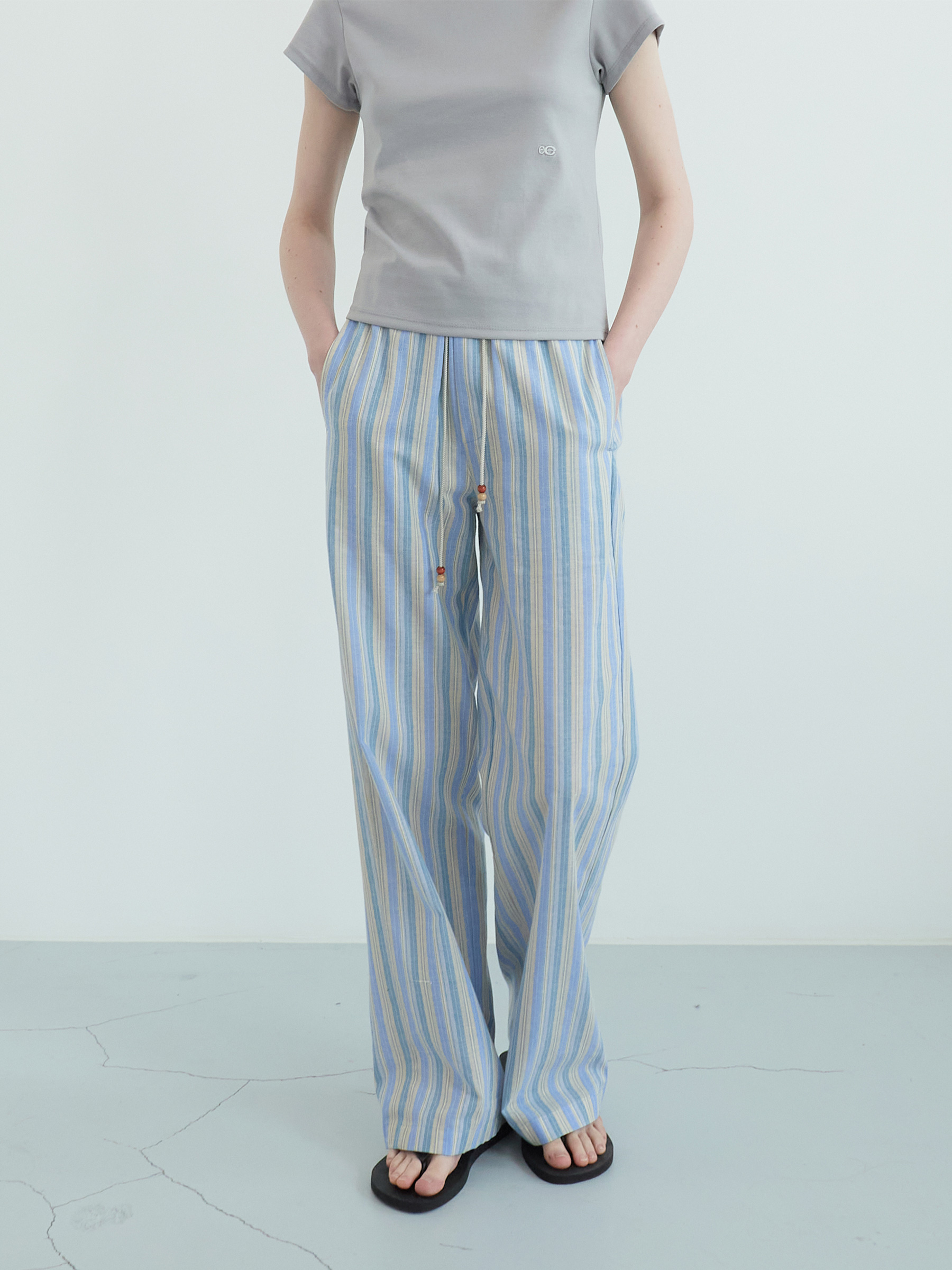 [ENZO BLUES] マルチ ワイド バンディング パンツ Multi Wide Banding Pants (Blue) | ファッション通販サイト NUGU