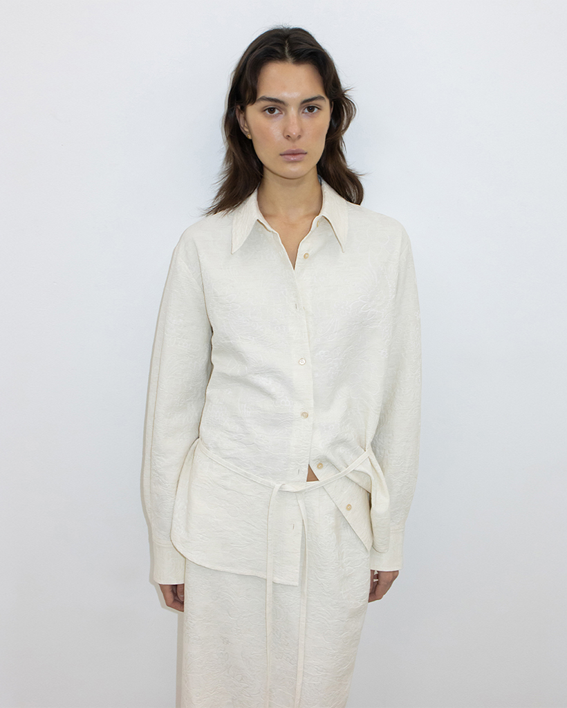 FLORAL-JACQUARD STRING SHIRT - ECRU