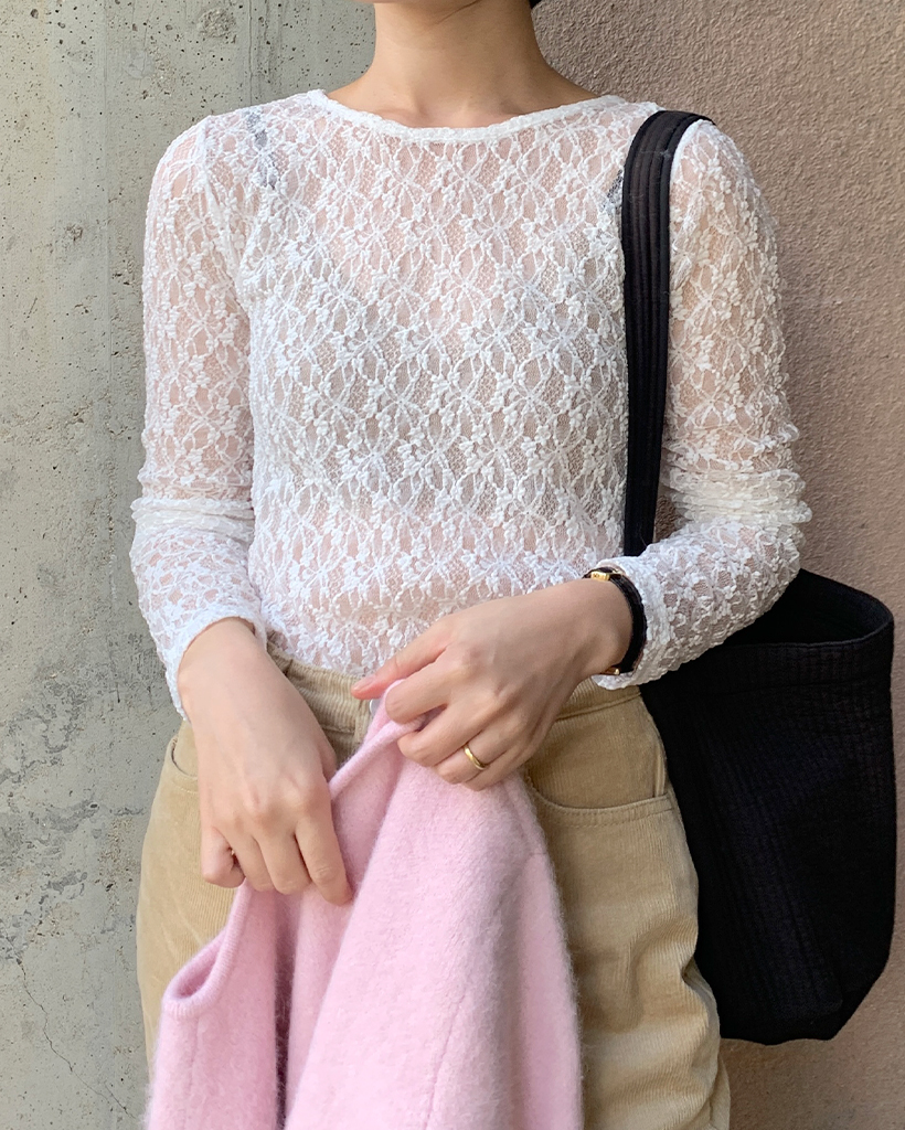 シースルーレースレイヤードTシャツ