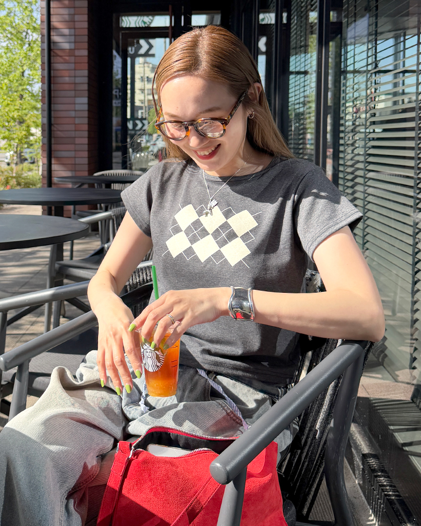 アーガイルプリントショートスリーブTシャツ