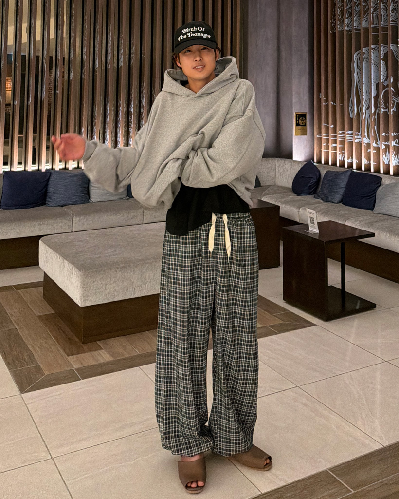 チェックイージーワイドパンツ