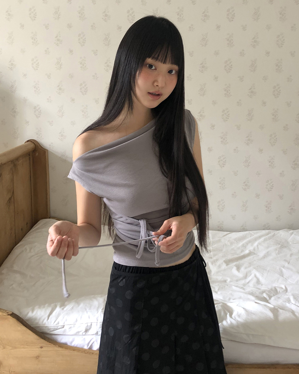 ドレス シフォン シャーリング ノースリーブ メッシュ 韓国 ガール GIRL シフォンシャーリングハイネックフレアロング丈結婚