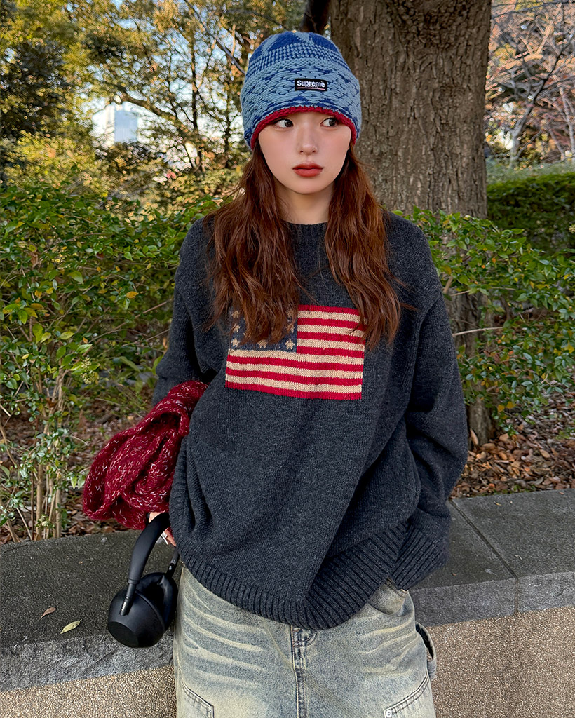 USAフラッグジャカードニット