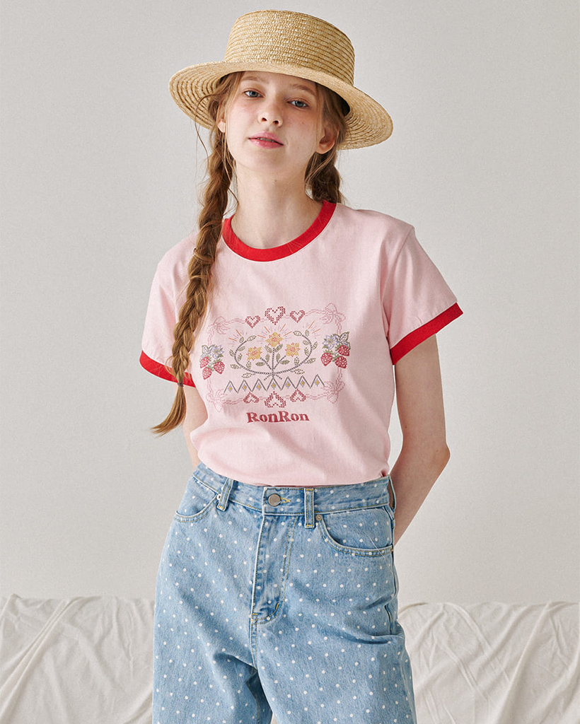 ◆24SS RONRON CROSS STITCH RASPBERRY RINGER T SHIRT/2色◆ RONRON] CROSS STITCH RASPBERRY RINGER Tシャツ☆新作・24SS