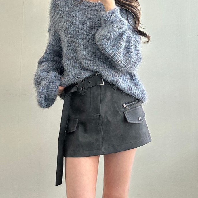 ウォッシュレザーポケットミニスカート