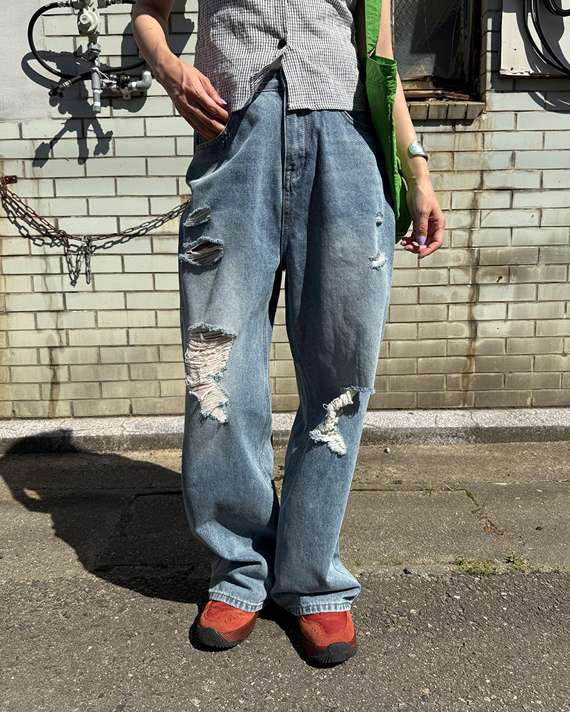 ダメージワイドデニムパンツ