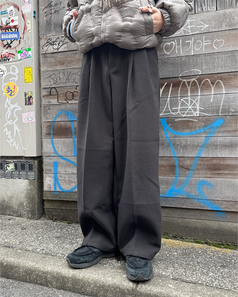 ウールピンタックハーフバンディングスラックス