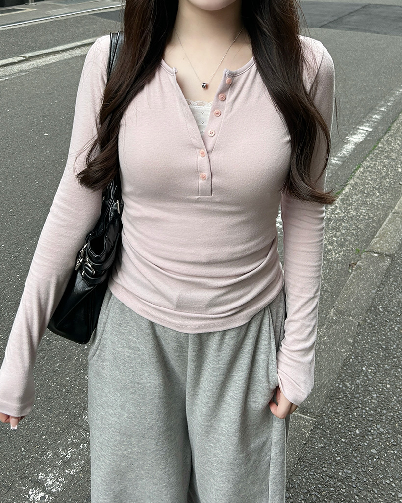 ヘンリネックボタンロングスリーブシャツ