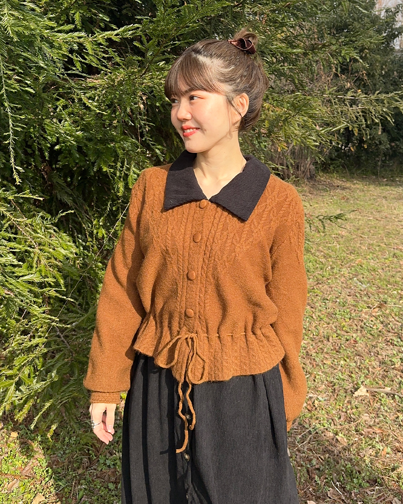 ウエストドローストリングツイストニットカーディガン