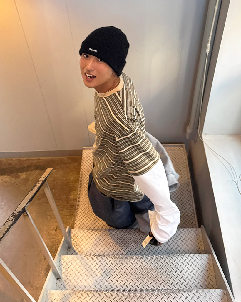 ボーダーレイヤードロングTシャツ