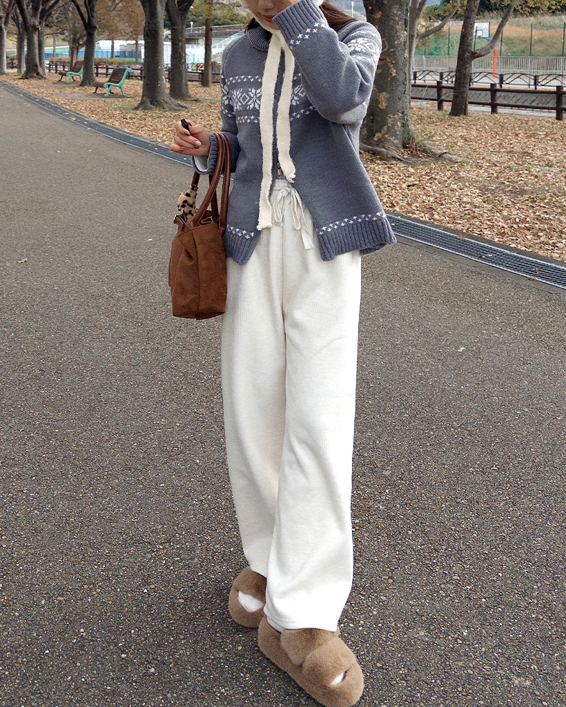 ウエストストリングベルベットロングパンツ